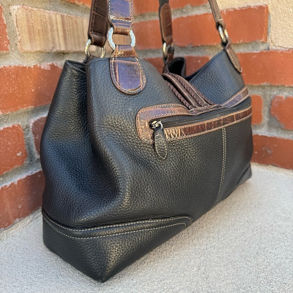 VTG Brighton🤎Large Leather Croc Embossed Brown/Black Shoulder Bag - Picture 10 of 14